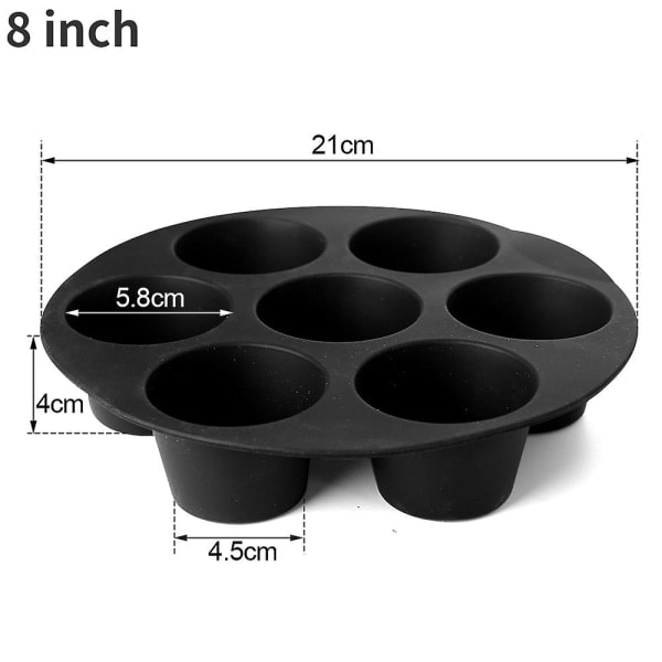 7-hulls luftfrityr, silikon muffinsform, luftfrityrtilbehør, kakeform, mikrobølgeovn silikon bakeform A 8 tommer