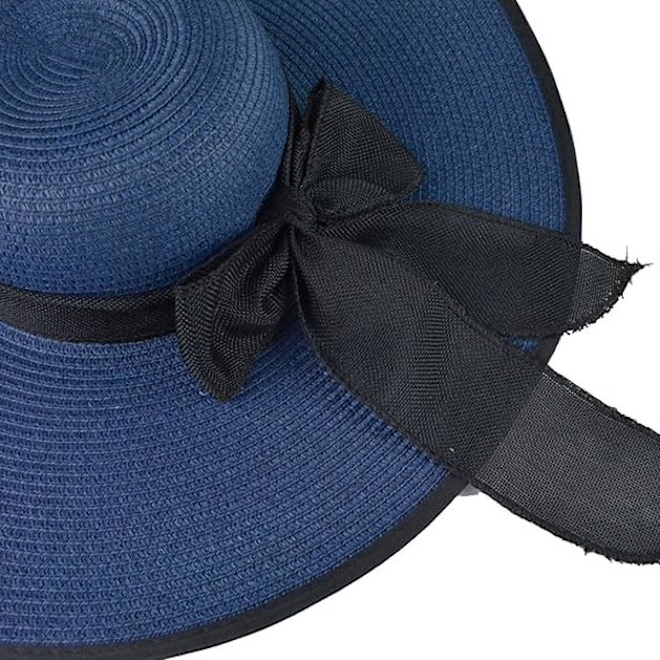 Bredbremmet Fedora Hat til Kvinder med Bæltespænde Retro Panama Floppy Hat Navyblue