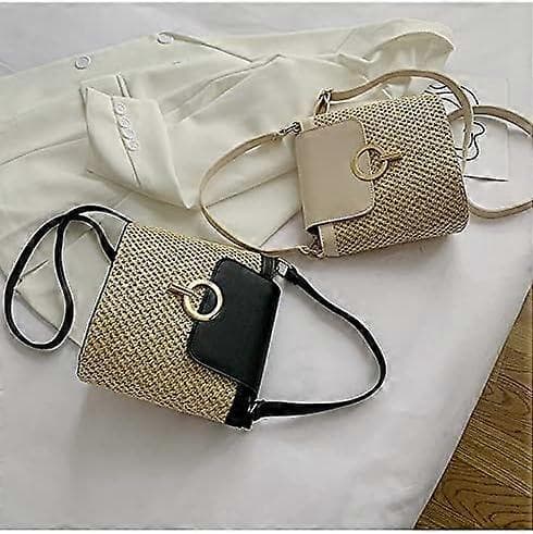 Små stråväskor för kvinnor sommar crossbody-väskor dam resehandväskor och handväskor kvinnlig axel enkel väska brun black