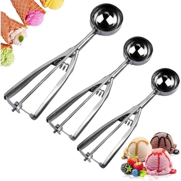 Sett med 3 iskremscooper, iskremscooper i rustfritt stål for kjeks, servering av iskrem, sorbeter
