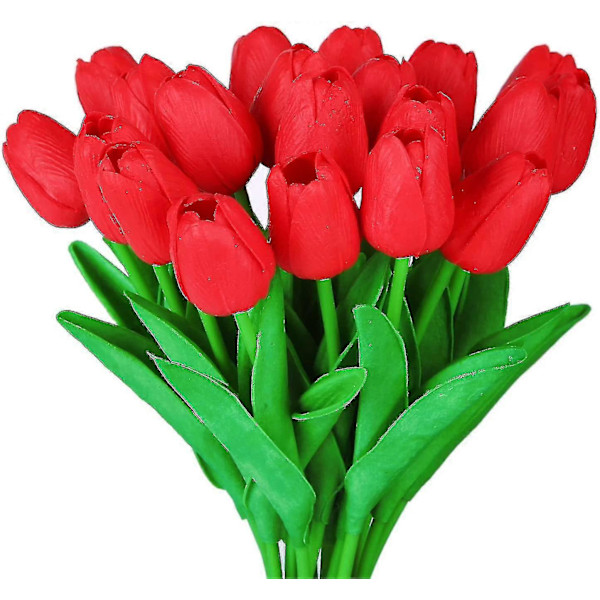 10 stk. Fantastisk Realistisk Touch Pu Kunstig Tulipanbuket Med Stilke - Gul red