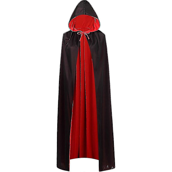 Vendbar Kappe til Voksne og Børn, Påske Halloween Julekappe Udklædning Vampyr Heks Troldmand Rollespilskappe Black  Red 90cm