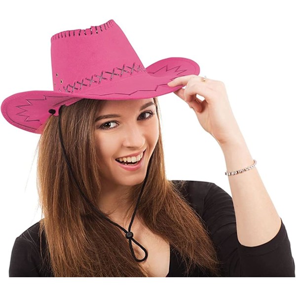 Cowboyhatt i semsket skinn, bredbremmet, vestlig cowboyhatt, autentisk Gunslinger-hatt, filtcowboyhatt for menn og kvinner Pink