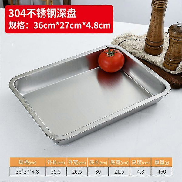 304 rustfritt stålbrett, rektangulær ren flat bunn firkantet plate, kommersiell kjøkken bakefiskplate, fortykket dampet risplate J-style L36  W27 H4.8flat bottom