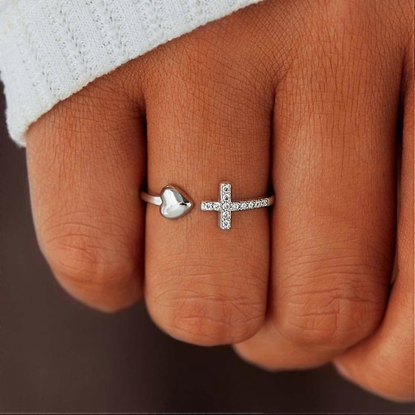 Till Min Dotter Be Genom Det Kors & Hjärta Ring - Sterling Silver 925 Justerbar Öppen Kors Kärleksringar, Ge Aldrig Upp