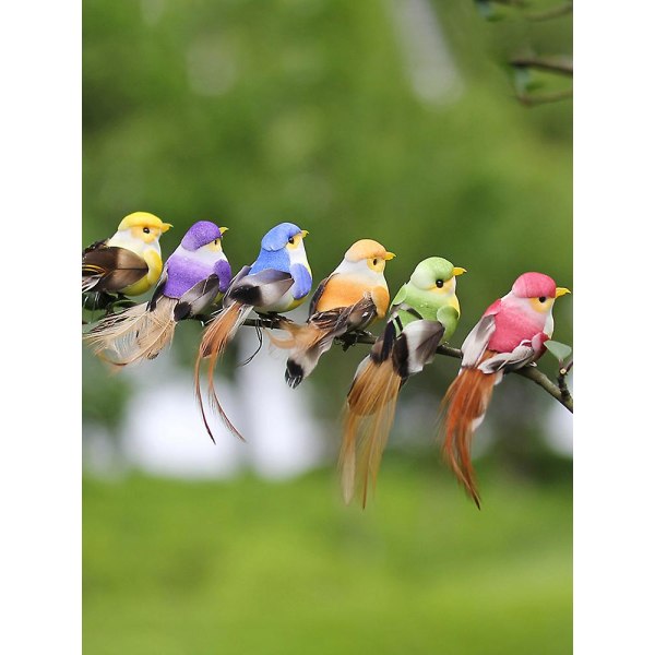 12-delad färgglad fjäderfågel Flerfärgad fågel konstgjord fågel Miniatyr Trädgårdsarbete Hantverk naturtrogen dekoration Hem
