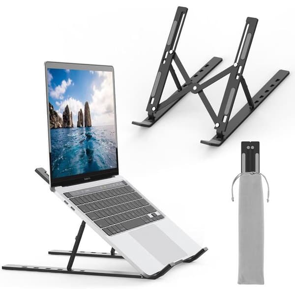 Bærbar computerstander, justerbar ventileret bærbar computerstander i aluminiumslegering, sort (18 tommer)