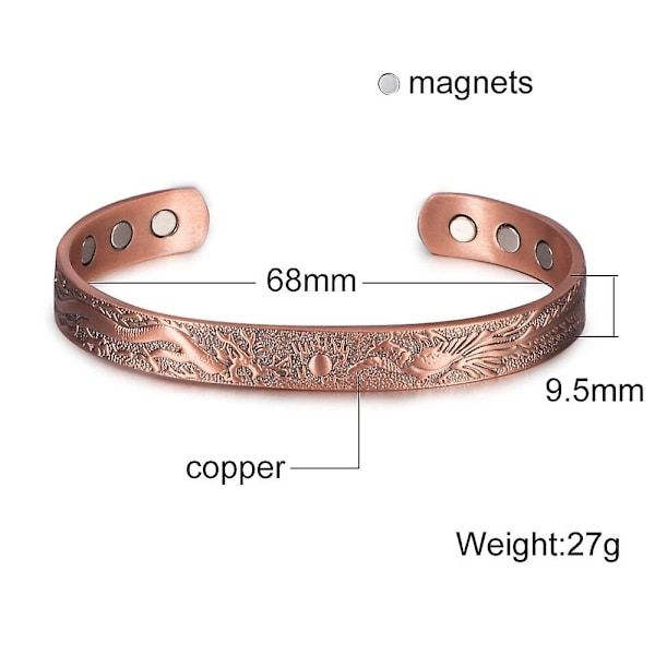Ren Koppar Magnetarmband Fördelar 8.3mm Justerbar Manschett Koppar Magnetarmband Artrit Smärtlindring Energiarmband Män 9.5mm