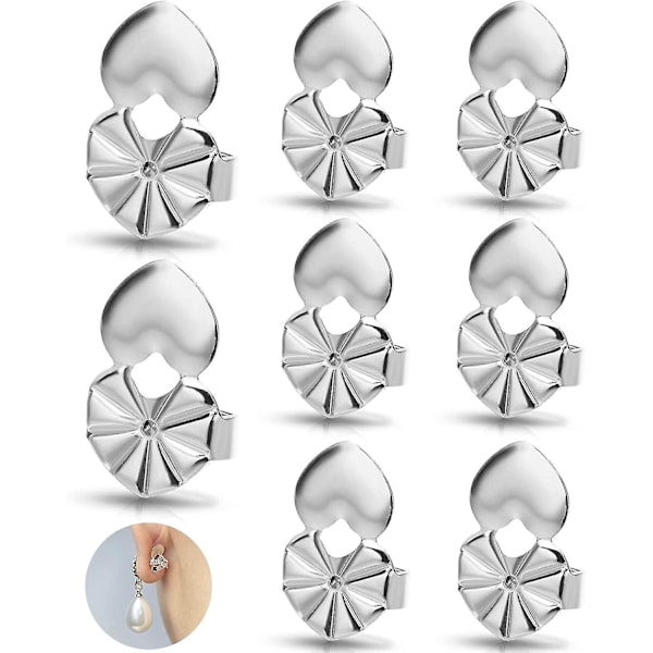 4 Par Ørepyntløftere, Hypoallergiske Hjerte Ørepyntbakker For Slapp Ører Justerbare For Tunge Ørepynt Silver 4 Pairs