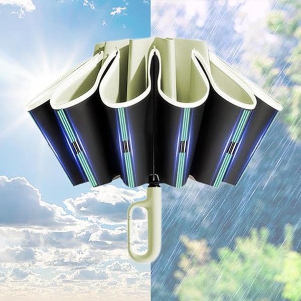 Automatisk hopfällbart paraply med krokhandtag, bärbart paraply med 60 ribbor för sol och regn