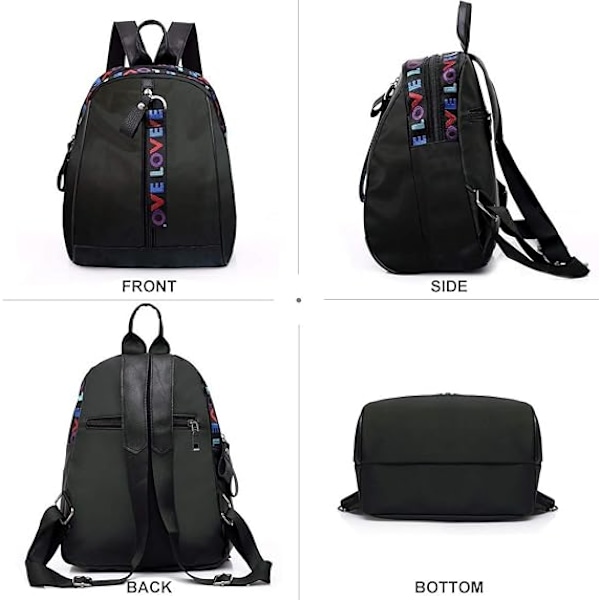 Dame Rygsæk Tasker Tyverisikre Vandtætte Nylon Små Rygsække Sorte Skoletasker Casual Crossbody Taske til Kvinder Pung