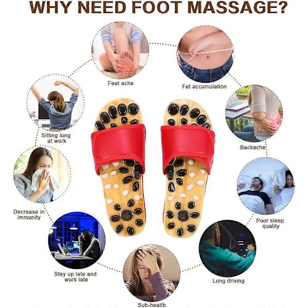 Fotmassage Tofflor, Röd/Svart Kraftfull Natursten Fötter Akupunktmassage Sandaler Akupressur Shiatsu Valv Smärtlindring Tofflor Skor för Män Kvinnor Red EU39 40
