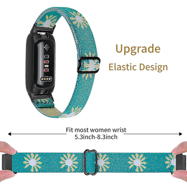 Elastiskt flätat nylonarmband för Fitbit Inspire 3, Solo Loop-ersättningsarmband med svart kontakt - Mörkgrön Green Daisy