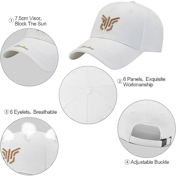 Baseballcaps for menn med justerbar spenne, Unisex Peaket Broderi Pustende Sommer Solhatt Sportscaps for Utendørs Casual Coton Trucker Hip Hop White