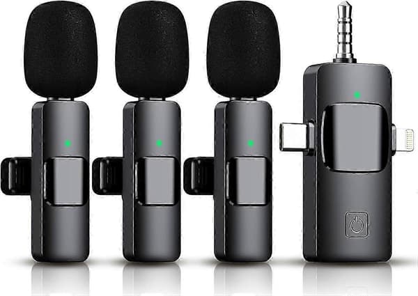 3 i 1 Trådløs Lavalier Mikrofon til iPhone, iPad, Android, Kamera, 12-Timer