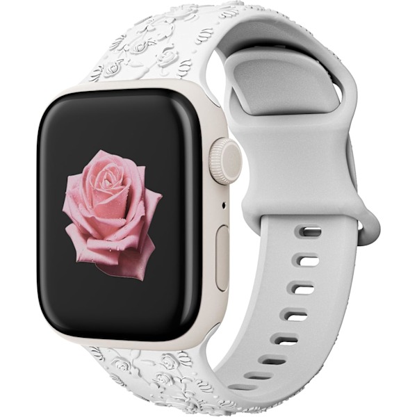 Gravert Rem for Apple Watch Remmer iwatch Rem Dame, Myk Silikon Rose Blomstermønster Rem for iWatch Serie Rem Black/White 38/40/41mm