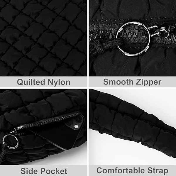 Quiltad väska för kvinnor, stor quiltad väska för kvinnor, crossbody-väska i bomull, quiltad axelväska 01-negro