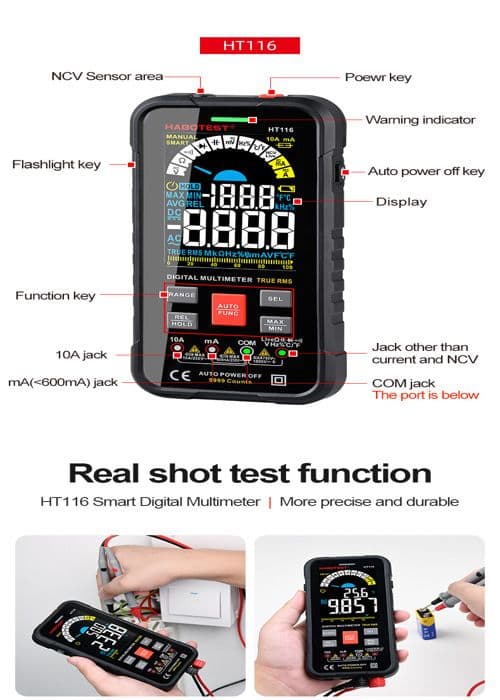 10000-talls automatisk digitalt multimeter, digitalt multimeter, amperemeter, ohmmeter, voltmeter, strømmåling