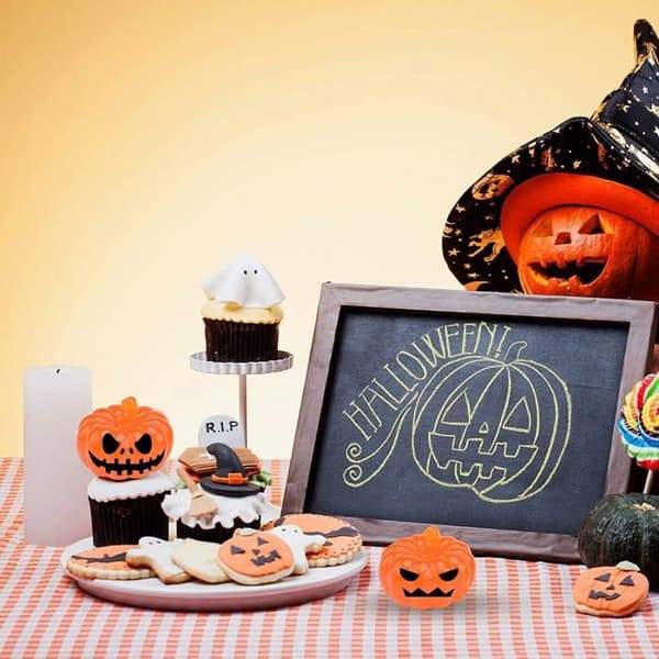Sæt med 2 græskarformede lysforme til Halloween, lavet af 3D silikone, til lysfremstilling, håndværksgave