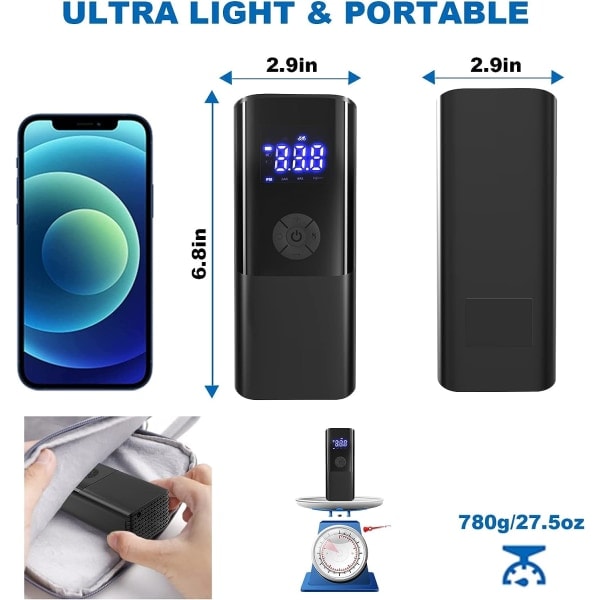 Batteridriven däckluftkompressor, 150 PSI automatisk avstängning, luftpump med LED-lampa, digital mätare för exakta tryckavläsningar, svart