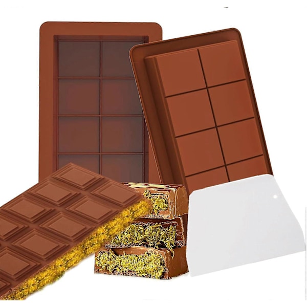 Pakke med 2 Silikone Chokoladeforme, Dyb Chokoladebar Forme Non-Stick Belægning Chokoladeform, Ideel til Chokolade med Pistacier Dubai 2pcs
