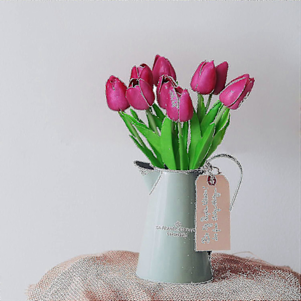 10 stk. Fantastisk Realistisk Touch Pu Kunstig Tulipanbuket Med Stilke - Gul purple