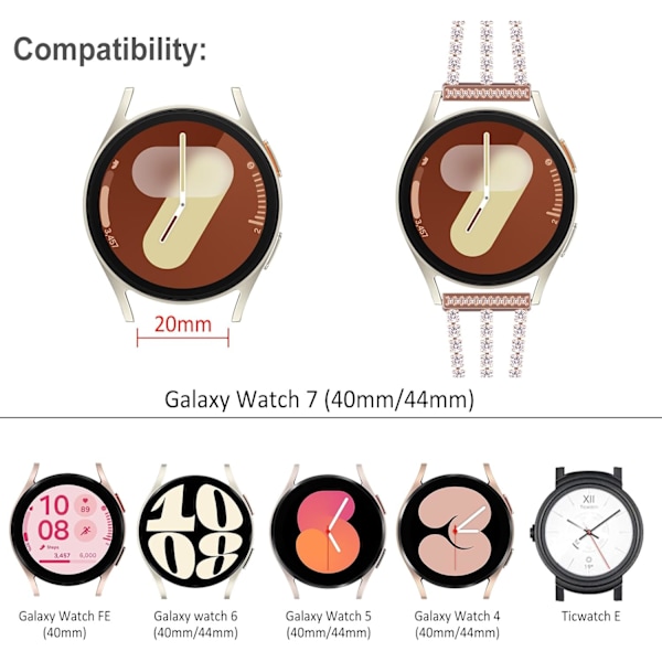 Kompatibel med Galaxy Watch-rem 20mm kvinder Bling Metalarmbånd til Galaxy Watch 7/6/5/4 rem Rose gold