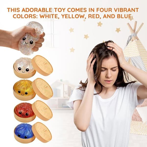 Squishy Bao-bolle - 1 stk. - Blød silikone - Glitrende dampkurv-design - Stresslegetøj til børn og voksne - 10 cm