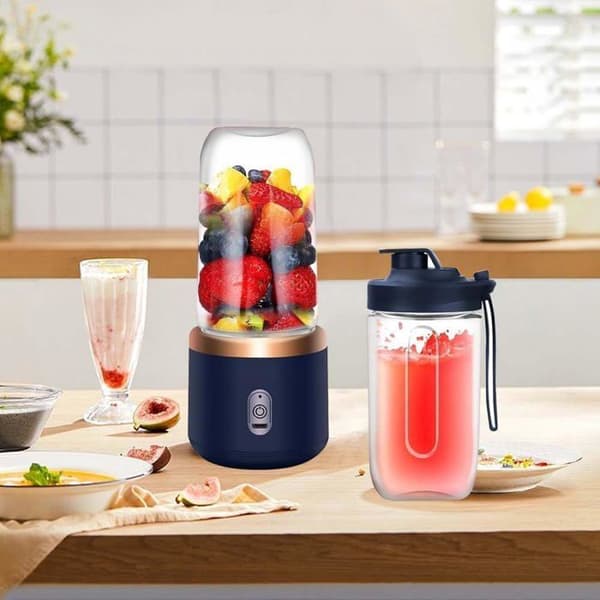 Mini bærbar blender 400ml USB 6 blader blå for juice og smoothies