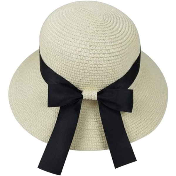 Solhatt for kvinner, floppy, sammenleggbar, med sløyfe, stråhatt, sommer, strand, UV-beskyttelse UPF50 white