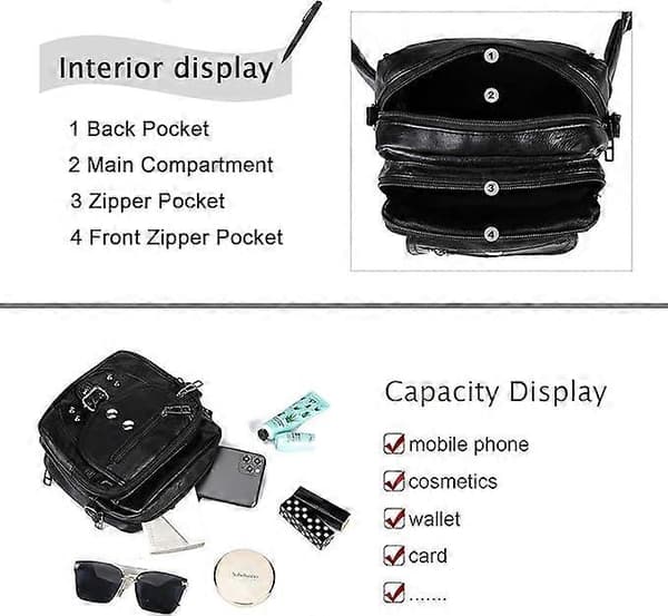 Crossbody Telefonväskor för Kvinnor, Liten Mjuk Läder Kortplånbok Handväskor Axelväskor Dam Multifunktionell Påse Black