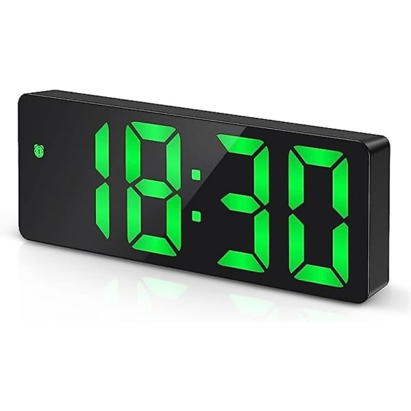 Digital väckarklocka, stor LED-skärmklocka, spegel LED-väckarklocka för sovrum, hem, kontor, gröna siffror (svart)