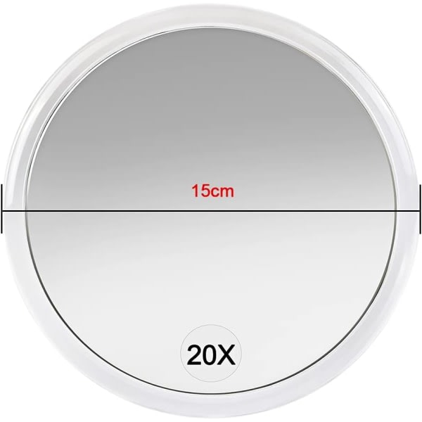 20X forstørrelsesspeil med sugekopper (15 cm rund) - Perfekt fo