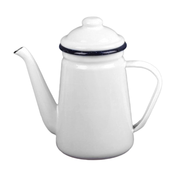 Emaljerad Kaffekanna 1.1L Vattenkokare Tålig Tjock Vatten Mjölkvärmare Spishäll Tekanna Vattenkokare för Hem Utomhus Te Kaffe White