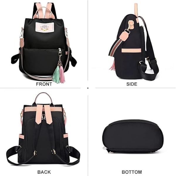 Fashion Bag Stöldskydd Liten Ryggsäck Dam, Svarta Ryggsäckar Rese Messenger Väska Flickor Crossbody Väska Oxford Nylon Vattentät Casual Canvas Väskor
