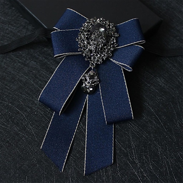 Mode Mænd Kvinder Bånd Sløjfe For Rhinestone Krystal Broche Pin Luksus Bryllup Justerbar Sløjfer Formelle Fest Håndlavet Halsbind Navy Blue