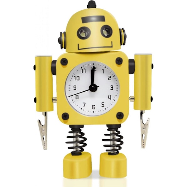 Icke-tickande Robot Väckarklocka Rostfritt Stål - Väckarklocka Med Blinkande Ögonljus Och Handklämma (gul)