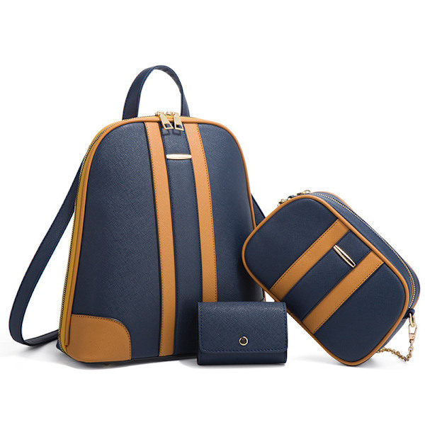 Brun PU Läder Ryggsäck Dam Lyx Axelväska Korthållare Set Crossbody Väska Gåva Blue