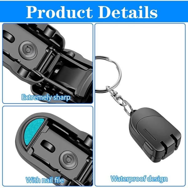 Mini sammenfoldelig negleklipper med USB-nøgle, rustfrit stål, rejsevenlig, til mænd, kvinder og ældre, sort, præcisionsblade