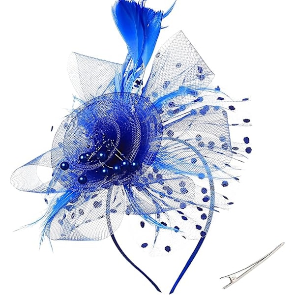 Mesh-fjær Fascinator Blomst Hårklipp Fascinators Hatt Brudeslør Bryllup Kirke Te Party Derby Hatter Race Hatter Blue