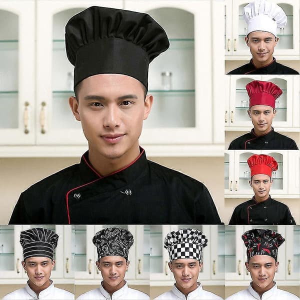 Professionell Stretchig Justerbar Herrkeps Kök Kock Bagare Catering Kockmössa Chilli Pattern