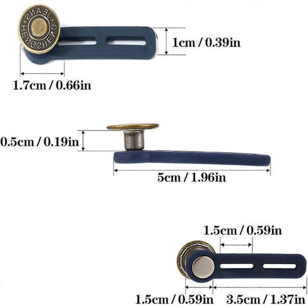 6 stk. Knappelengder for Bukser - Knapper for Jeans, Jean-knapper, Midjelengder, Justerbare
