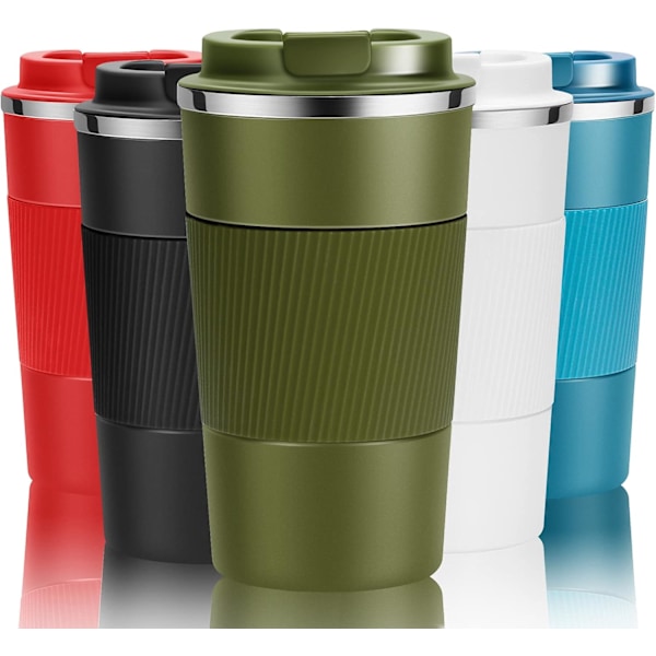 Resanvändbar Termosmugg Kaffe Koppar Vakuumisolering Rostfritt Stål Flask för Varma Kalla Drycker Green 380ml