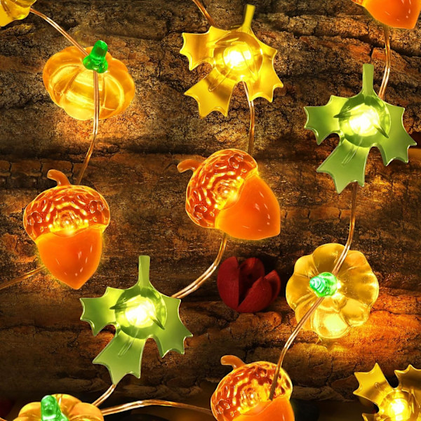 10ft 30 LED Pumpkin Maple Leaf Lights Battery String Lights Autumn Harvest Table Indoor Outdoor Fall Halloween Thanksgiving Party Decorations Gifts