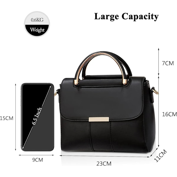 Elegant dameveske, crossbody telefonveske, PU-lær dameveske, mobiltelefon lommebok Negro