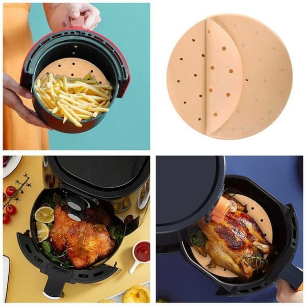Bakplåtspapper för airfryer, 23 cm runda ark, 100 perforerade ark och 100 operforerade ark