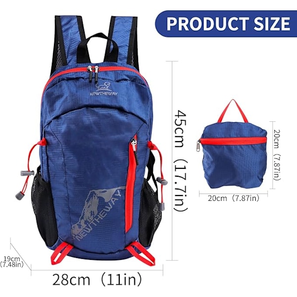 20L Sammenleggbar Ryggsekk Ultralett Bærbar Ryggsekk Lett Sammenleggbare Ryggsekker Vanntett Multifunksjonell Ultralett Sammenleggbar Ryggsekk Camping Blue