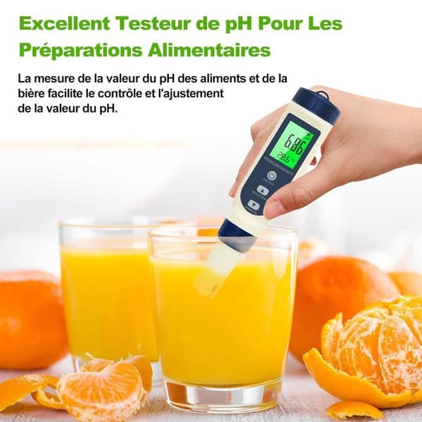 pH-meter, 5 i 1 pH/TDS/EC/Salinitet/Termometer, LCD-skærm pH-tester, Elektronisk Automatisk Temperaturkompensation