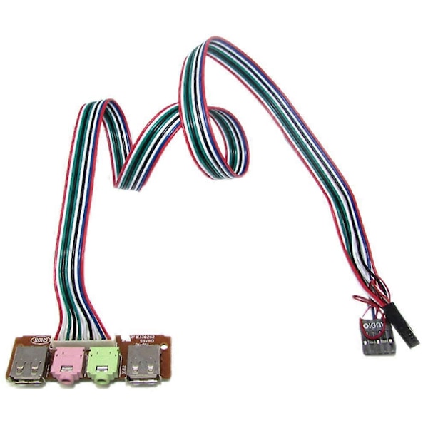 6,8 cm PC-tietokonekotelon etupaneeli, jossa kaksois-USB-audioportti, mikrofonin ja kuulokkeiden liitäntäkaapeli