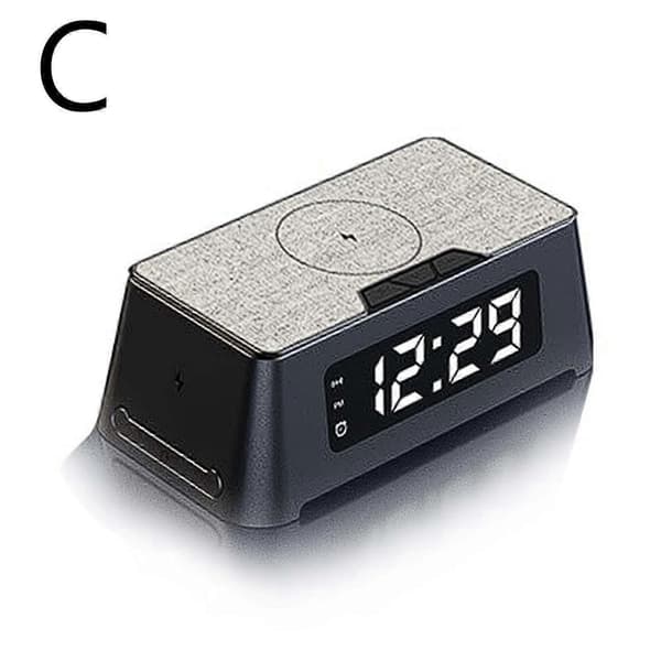 4 i 1 Digital Skrivbords-Alarmklocka-Termometer-Qi-Trådlös-Laddare För Iphone dt FP Hemp grain panel